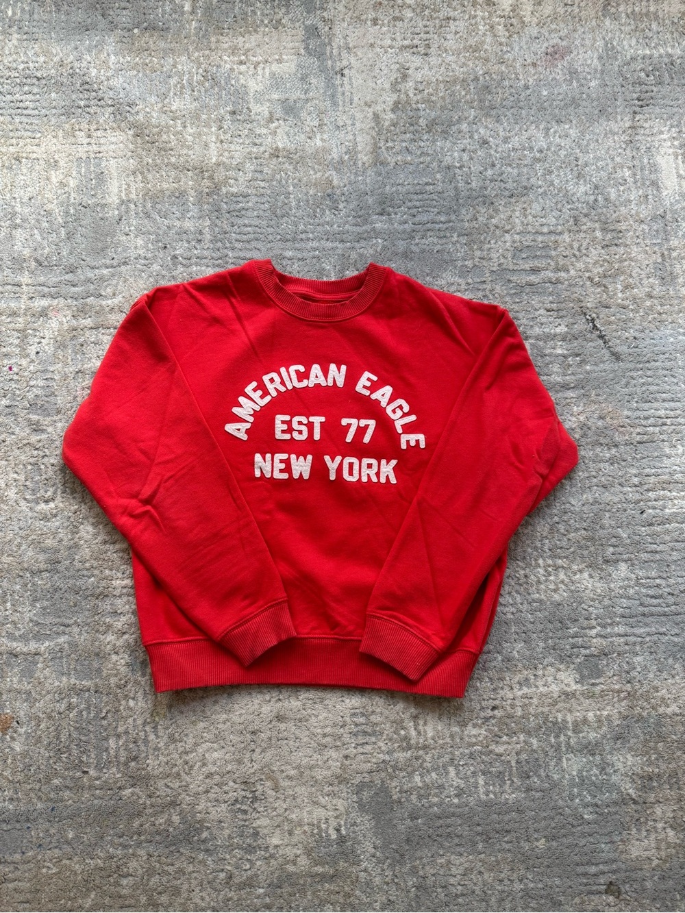 American Eagle Outfitters Red 'EST 77 New York' Crewneck Sweater